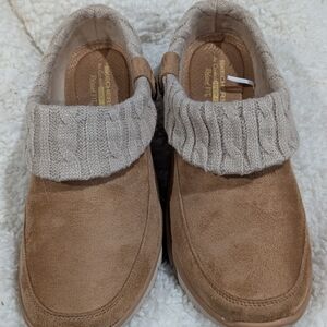 Skechers Brown Suede Knit Cuff Loafers